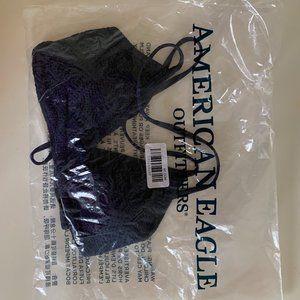 Aerie Scoop Bikini Top - Navy Eyelet Small NWT